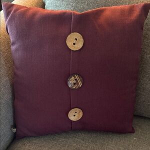 Purple Throw Pillow with Wooden Buttons